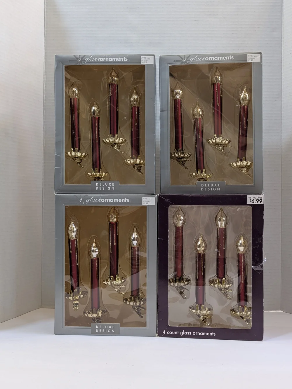 Vtg Christmas Ornaments Candles Red maroon Glass Gold Clip On 4 Sets- 16 Candles